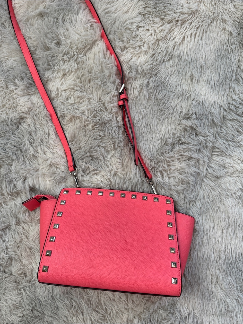 Michael Kors Coral Pink Studded Selma Crossbody Bag - Picture 5 of 6